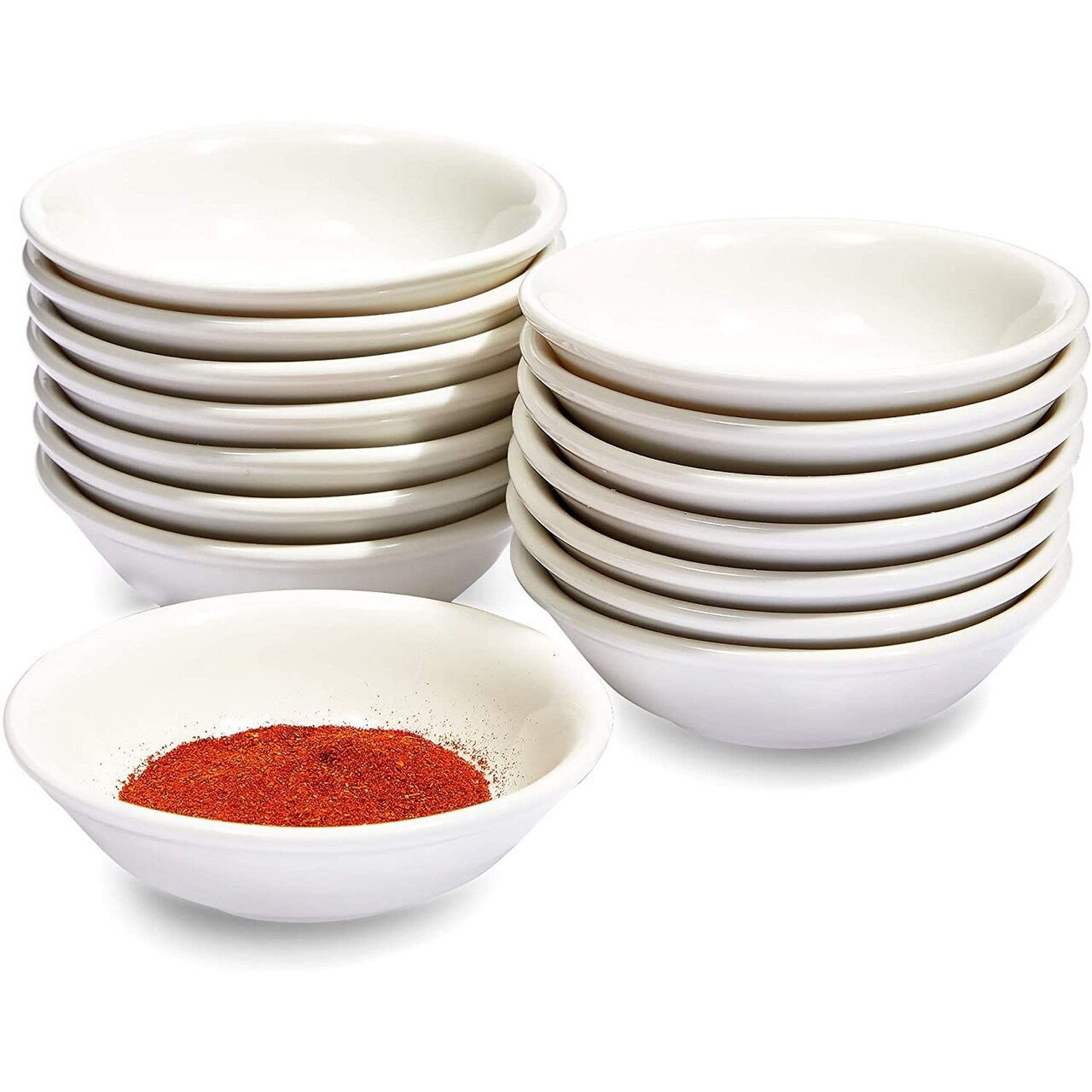 15 Pack Small Ceramic Dipping Sauce Bowls for Restaurants, Bars, Kitchen (White, 3 x 1 Inches)